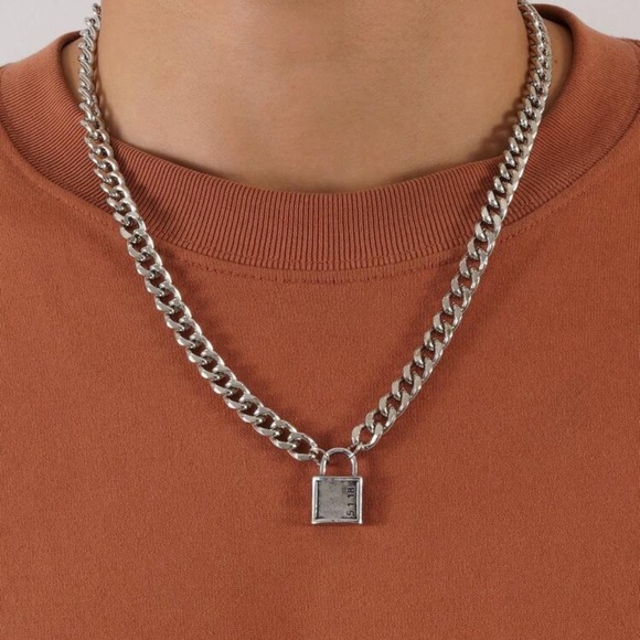 Chunky Silver Padlock Necklace - Picture 6 of 6